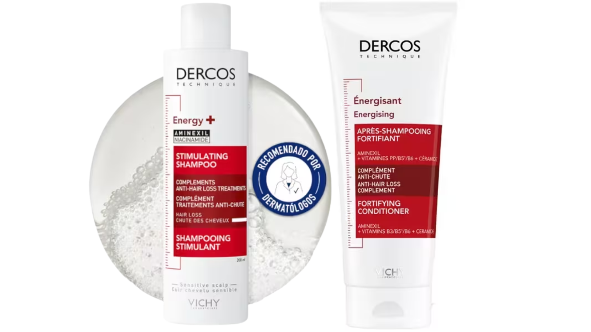 Vichy Dercos Technique Energy+ Champú Estimulante y Acondicionador Fortificante, pack anticaída